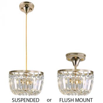 Brightstar PEN828 GOLD 2 in 1 Pendant and Ceiling Light Metal and Crystal Fitting with Gold Cable Gold