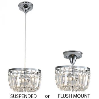 Brightstar PEN829 CHROME 2 in 1 Pendant and Ceiling Light Polished Chrome and Crystal Fitting with Clear Cable Chrome