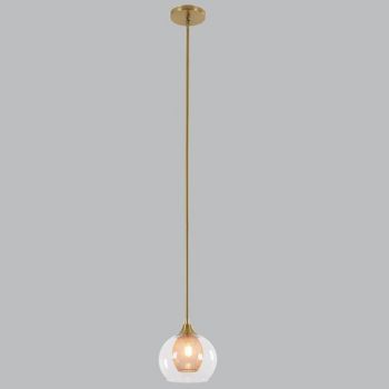 Brightstar PEN914/1 GOLD Metal Pendant E14 with Inner Gold Mesh and Clear Outer Glass, Metal Rod