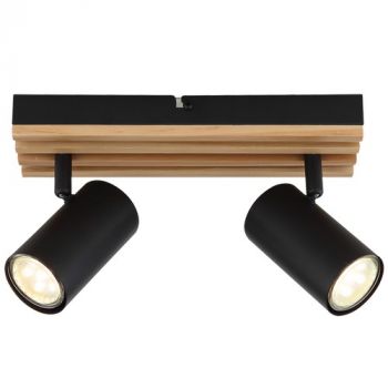 Brightstar S423/2 WOOD Wood Spotlight 2 x GU10 Black and Light Wood 260x80mm