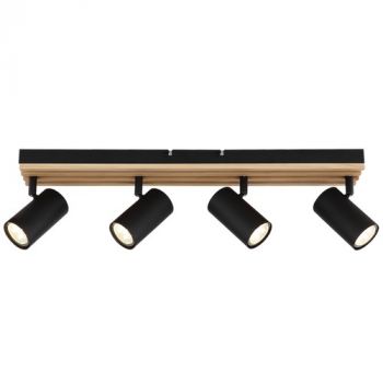 Brightstar S423/4 WOOD Wood Spotlight with Moveable Arms 4 x GU10 Black and Light Wood 560x80mm