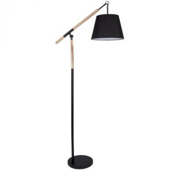 Brightstar SL018 BLACK Metal and Wood Standing Lamp with Black Fabric Shade
