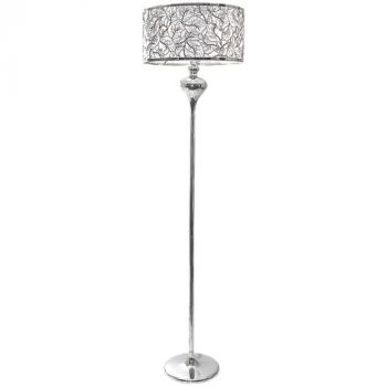 Brightstar SL052 CHROME Polished Chrome Standing Lamp with Silver Patterned Shade