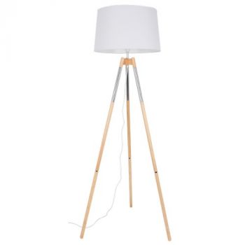 Brightstar SL084 CH/WHITE Wood and Polished Chrome Standing Lamp with White Fabric Shade
