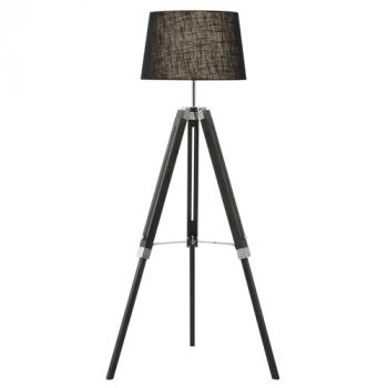 Brightstar SL416 BLACK Wood and Polished Chrome Floor Lamp with Black Fabric Shade