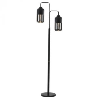 Brightstar SL418 BLACK Metal Floor Lamp with Black Smoke Glass and On/Off Foot Switch