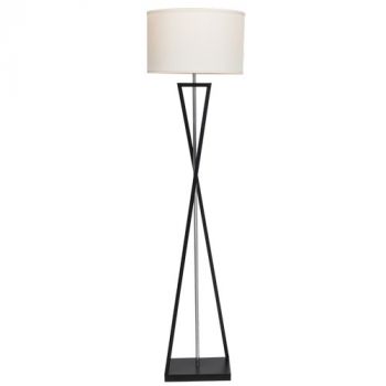 Brightstar SL420 BLACK Metal Floor Lamp with Polished Chrome Centre Rod with Beige Fabric Shade On/Off Foot Switch