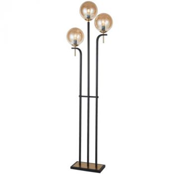 Brightstar SL423 AMBER Metal Floor Lamp with Amber Glass and On/Off Foot Switch Black with Antique Brass