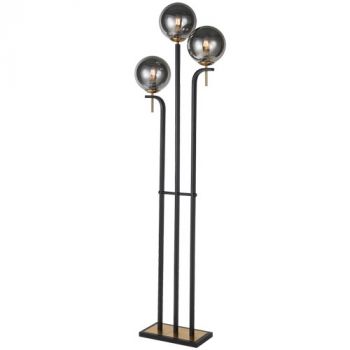 Brightstar SL424 SMOKE Metal Floor Lamp with Smoke Colour Glass and On/Off Foot Switch Black with Antique Brass
