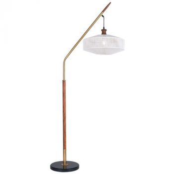 Brightstar SL429 GOLD Metal, Wood Finish and Hemp Rope Standing Lamp with Black Marble Base