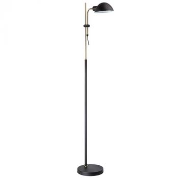 Brightstar SL432 BLACK Metal Standing Lamp with Moveable Arm Sand Black and Antique Brass with White Inner