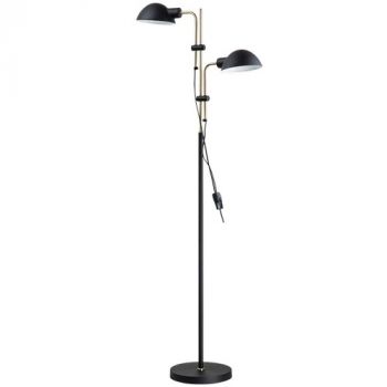 Brightstar SL433 BLACK Metal Standing Lamp with Moveable Arm Sand Black and Antique Brass with White Inner