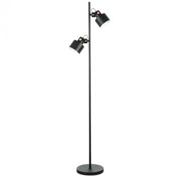 Brightstar SL436 BLACK Metal Standing Lamp with On / Off Foot Switch Matt Black and Copper with White Inner