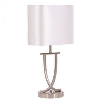Brightstar TL089 PEARL WHITE Satin Chrome Table Lamp with Oval Pearl White Shade