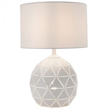 Brightstar TL100 WHITE Metal Table Lamp with Fabric Shade and Double Switch Control E27 White