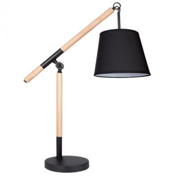Brightstar TL141 BLACK Metal and Wood Table Lamp with Black Fabric Shade