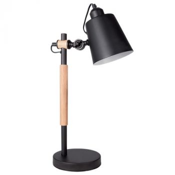 Brightstar TL142 BLACK Metal and Wood Table Lamp with Metal Shade Adjustable
