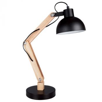 Brightstar TL143 BLACK Metal and Wood Table Lamp with Metal Shade Adjustable