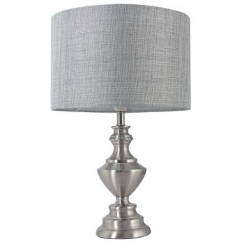 Brightstar TL177 SATIN Satin Chrome Table Lamp with Smoke Fabric Shade