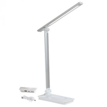 Brightstar TL183 SILVER LED Aluminium Metal and Plastic Desk Lamp with Moveable Arm and USB Port
