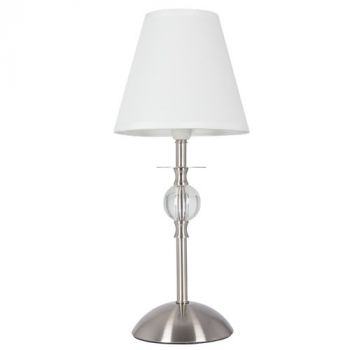 Brightstar TL187 WHITE Satin Chrome and Clear Acrylic Table Lamp with White Shade