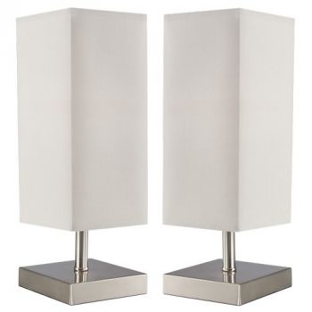 Brightstar TL196 SATIN Twin Set Satin Chrome Table Lamp with Beige Shade