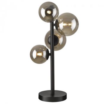 Brightstar TL600 MATT BLACK Table Lamp with Smoke Colour Glass