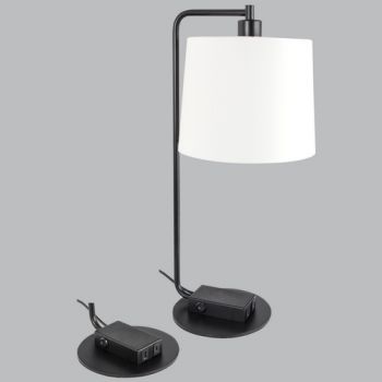Brightstar TL662 BLACK Metal Table Lamp with White Fabric Shade and Type A and Type C USB Ports Matt Black