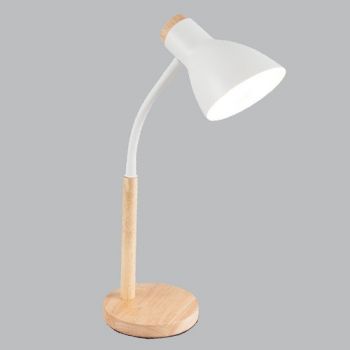 Brightstar TL667 WHITE Metal and Wood Table Lamp with Flexi Arm IP20 White