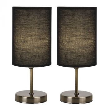 Brightstar TL680 ANTIQUE Antique Brass Base with Black Fabric Shade Twin Pack