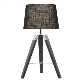 Brightstar TL690 BLACK Wood and Polished Chrome Table Lamp with Black Fabric Shade