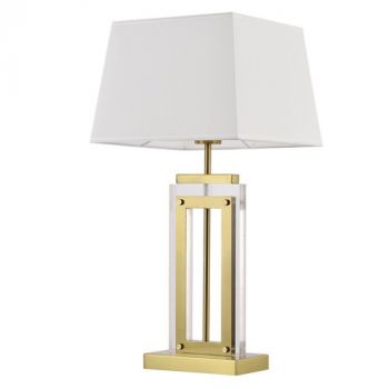 Brightstar TL691 BEIGE Acrylic and Metal Base with White Fabric Shade Table Lamp Antique Brass