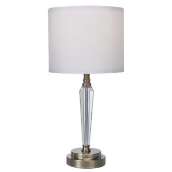Brightstar TL694 ANTIQUE Metal and Crystal Table Lamp with White Fabric Shade Antique Brass
