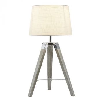 Brightstar TL700 BEIGE Wood and Polished Chrome Table Lamp with Beige Fabric Shade