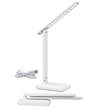 Brightstar TL702 WHITE 3W LED Multi-functional Rechargeable Folding Desk Lamp with Touch Switch and USB Cable Imitation Leather Appearance White