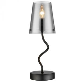 Brightstar TL823 MATT BLACK Metal Table Lamp with Smoky Glass Shade