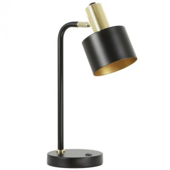 Brightstar TL846 BLACK Metal Table Lamp with Moveable Head Matt Black and Polished Gold with Gold Inner