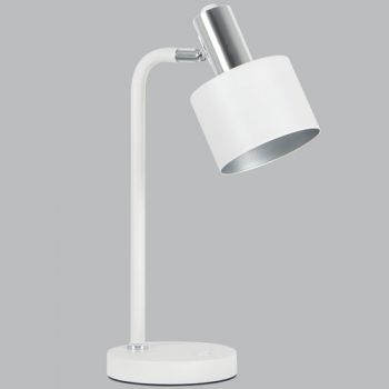 Brightstar TL847 WHITE Metal Table Lamp with Moveable Head Matt White and Polished Chrome with Silver Inner
