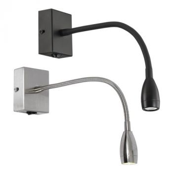 Brightstar WB040/1 BLACK, WB040/1 SATIN 1W LED Metal Wall Fitting with Gooseneck Arm for LED and Switch (Multiple Colours/Finishes)
