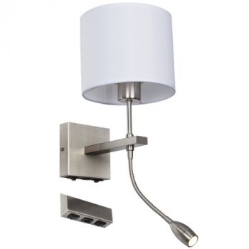 Brightstar WB171/2 USB Satin Chrome Wall Bracket with White Fabric Shade