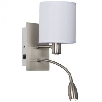 Brightstar WB172/2 USB Satin Chrome Wall Bracket with White Fabric Shade