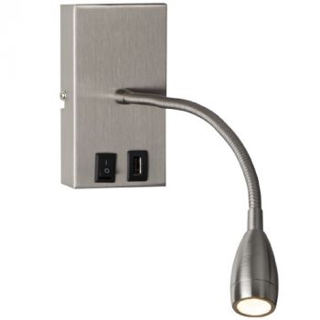 Brightstar WB173/1 USB Satin Chrome Wall Bracket with Gooseneck Arm for LED