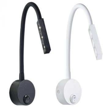Brightstar WB220 BLACK, WB220 WHITE Metal LED Wall Light with Flexible Rubber Arm and Switch (Multiple Colours/Finishes)