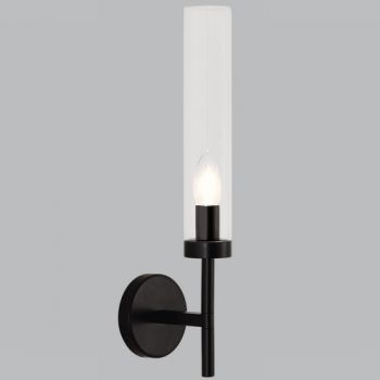 Brightstar WB237 BLACK Metal Wall Light with Clear Cylindrical Glass E14 Black