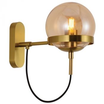 Brightstar WB238 GOLD Metal Wall Light with Amber Glass E27 Gold