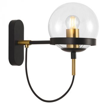 Brightstar WB239 BK/GD Metal Wall Light with Clear Glass E27 Black and Gold