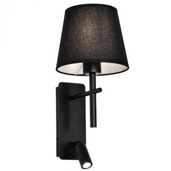 Brightstar WB278 BLACK Metal Wall Bracket with Black Fabric Shade and 2 Switches