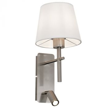 Brightstar WB279 SATIN Satin Chrome Wall Bracket with White Fabric Shade and 2 Switches