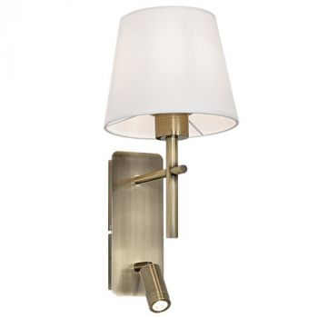 Brightstar WB280 ANTIQUE Metal Wall Bracket with White Fabric Shade and 2 Switches