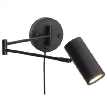 Brightstar WB371 MATT BLACK Metal Wall Bracket with Moveable Arms, Swivel Head and Switch Matt Black